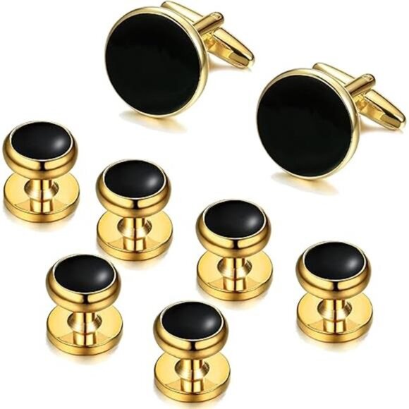 Cuff Links Mens Stainless Steel Cuff Links&Studs Set GoldBlack Cufflinks for Men - Picture 8 of 8